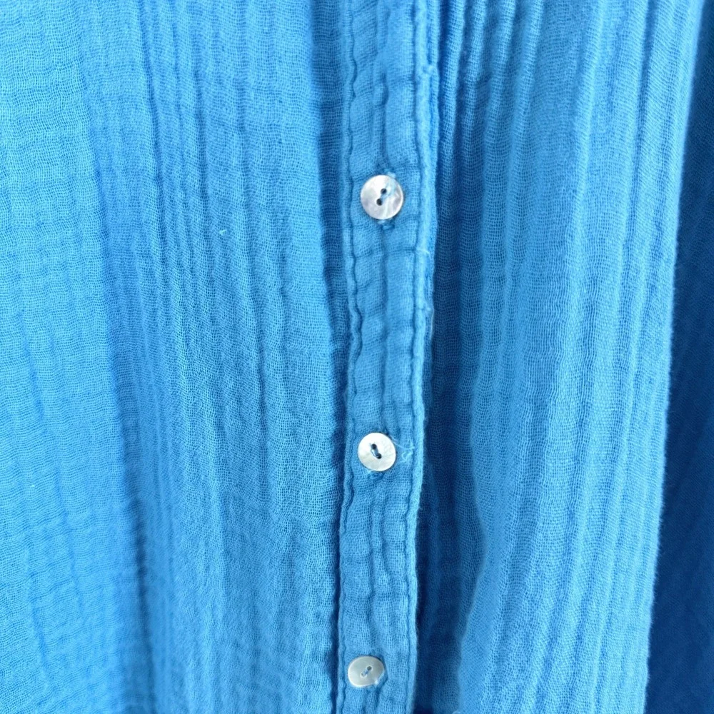 Michael Stars Blue Gauze Shirt Button Down Collared Long Sleeve Raw Hem Size S - Picture 7 of 8